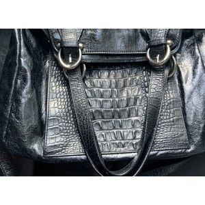 Ripani Black Patent Leather And Croc Handbag